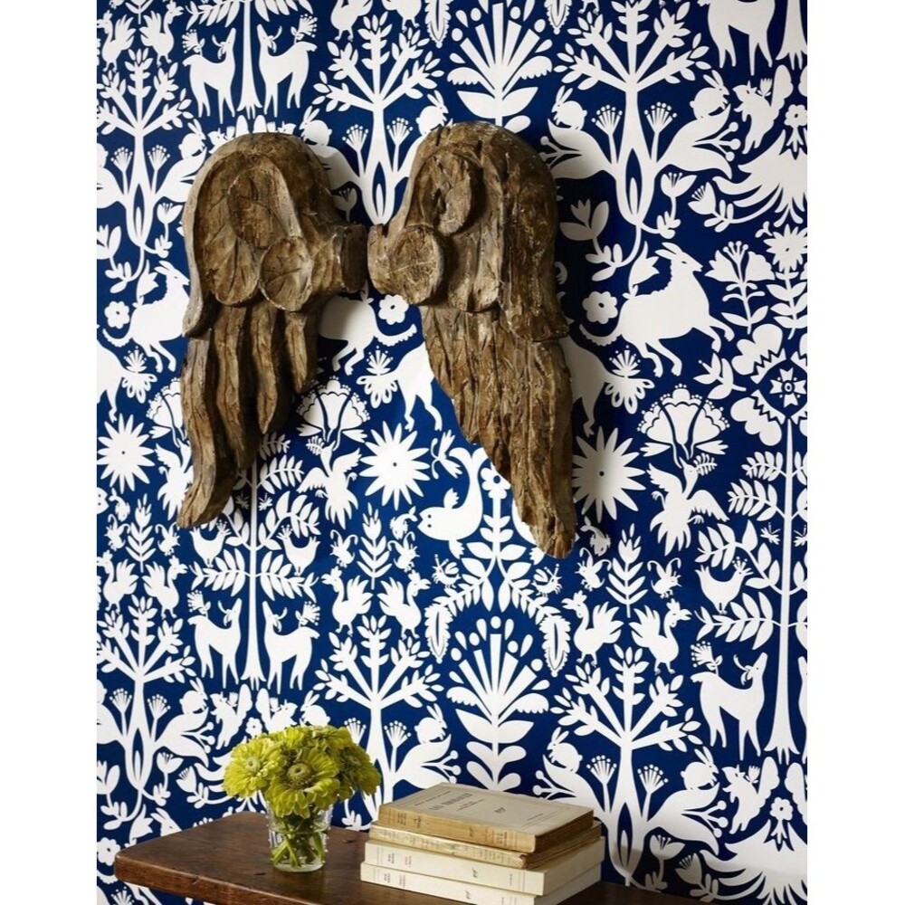 Hygge & West Wallpaper Otomi Folklore Blue EMC-018 - 3 Rolls - 30 Yards Total